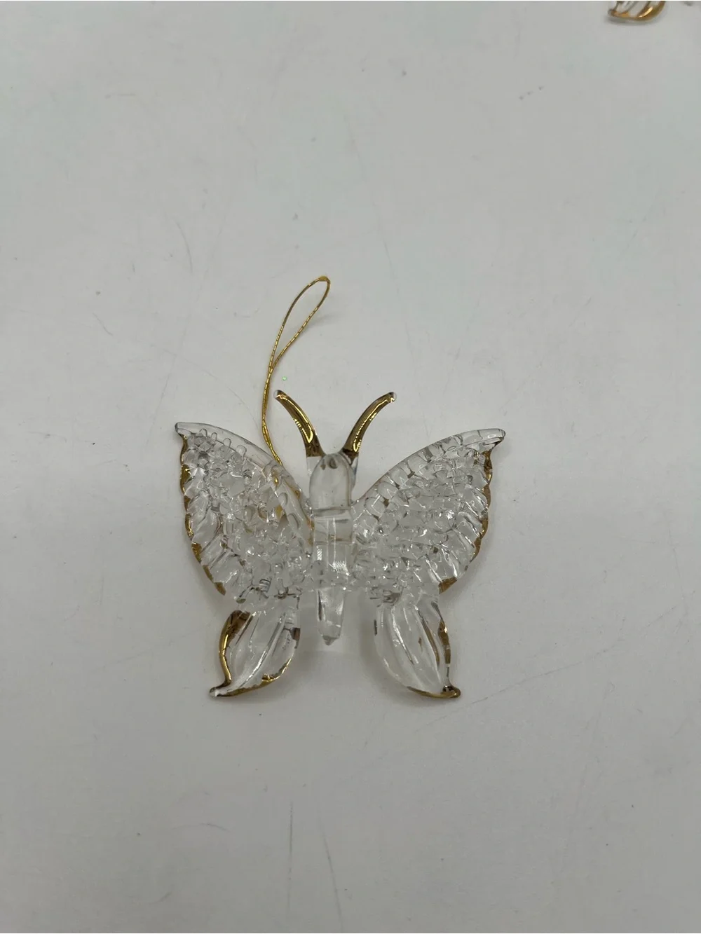 Clear Glass Butterfly Ornaments with Gold Trim set of 6